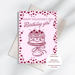 valentine’s day birthday greeting card – printable 5x7 digital download