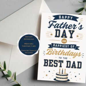 father's day birthday card for dad best dad birthday and father's day printable greeting card instant download classic version