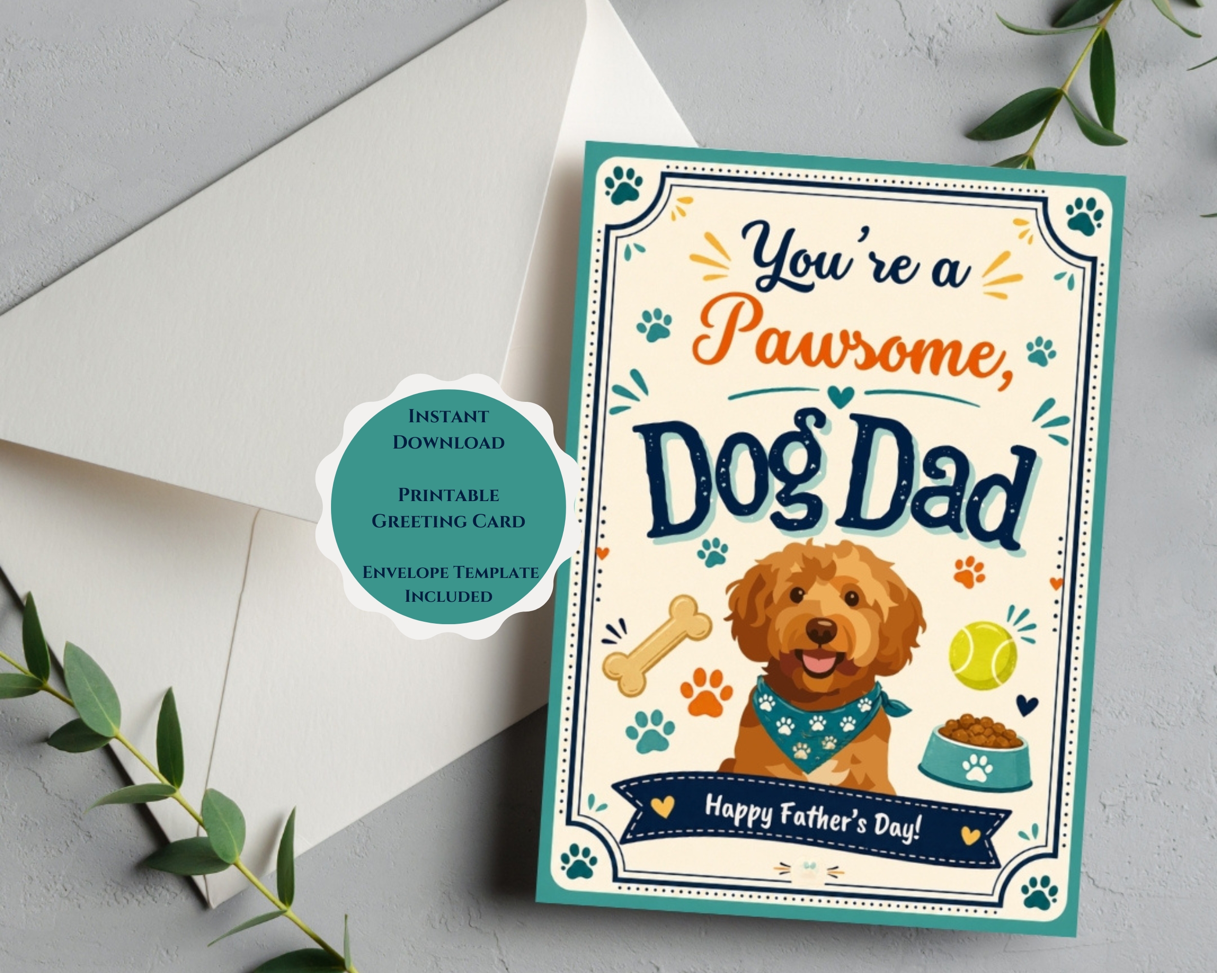 funny dog dad father's day card pawsome dog dad printable father's day greeting card instant download funny dog dad father's day card pawsome dog dad printable father's day greeting card instant download
