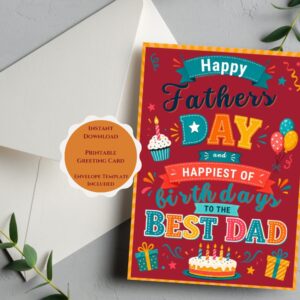 father's day birthday card for dad printable father's day and birthday greeting card instant download