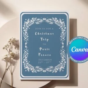 christmas trip canva self editable invitation – printable winter holiday getaway invitation