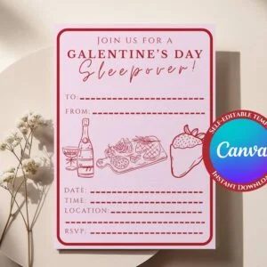 5x7 galentine's day sleepover invitation printable valentine's day canva self editable template instant download