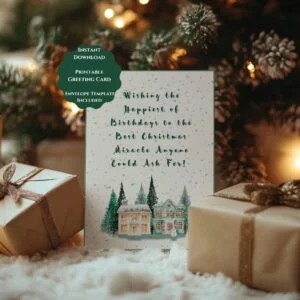 5x7 festive holiday printable greeting card christmas birthday greeting card and envelope instant download