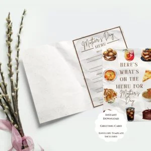 mother’s day menu greeting card 5x7 printable mother’s day card instant download gift for mom